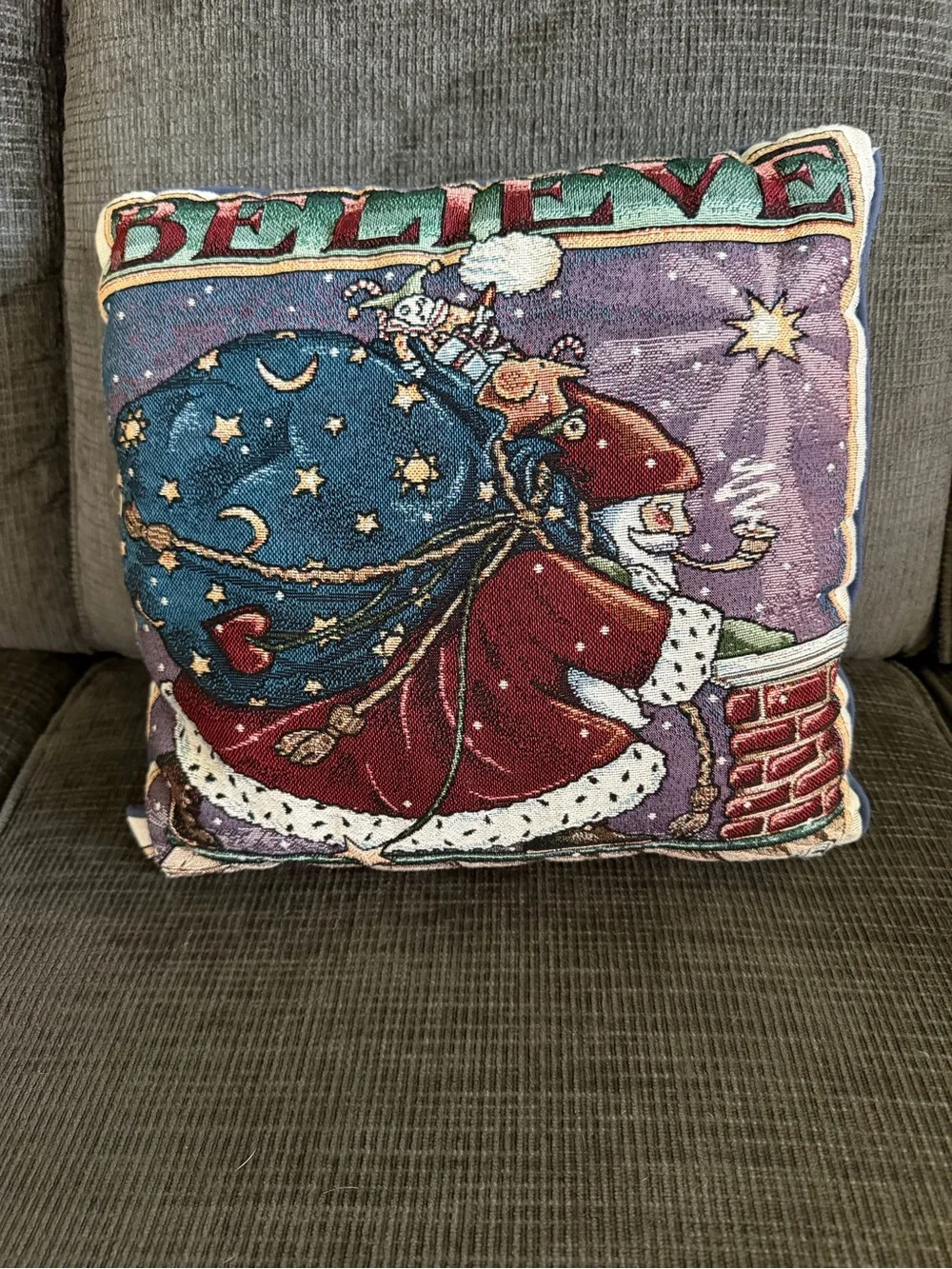Mary Engelbriet Holiday 'Believe' Santa Decorative Pillow - Red & Blue